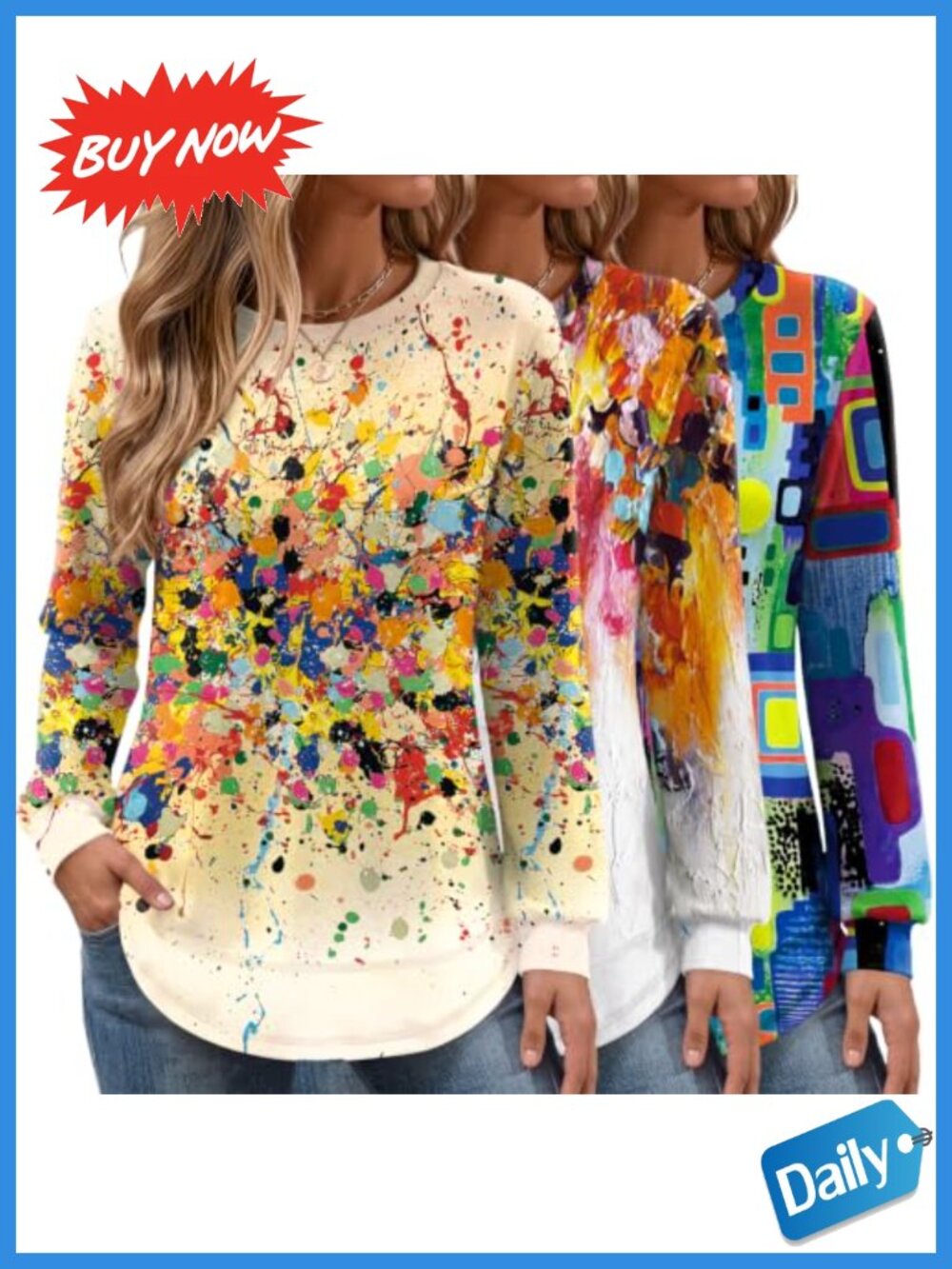 Women's 3 Pack Long Sleeve Crew Neck Lightweight Sweatshirts Polyester Spandex
